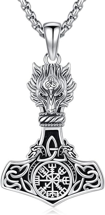 Viking Mjolnir Thors Hammer Necklace Norse Thor Talisman Amulet Pendant 925 Sterling Silver 18k Gold Plated Viking Jewelry Gifts for Men Women