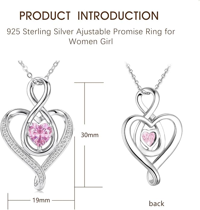 Birthstone Necklace for Women Heart Necklace S925 Sterling Silver Infinity Love Birthday Gifts for Mom Women Wife Girlfriend