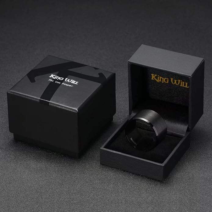 King Will Tungsten Men's Wedding Ring - Available in 6mm to 10mm, Black/Silver, Matte Finish, Beveled Polished Edge, Comfort Fit
