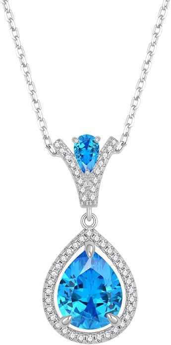 Birthstone Necklace 925 Sterling Silver Tear Drop 5A Cubic Zirconia Pendant Necklace Jewelry Birthday Gifts for Women