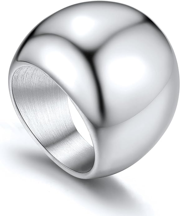GOLDCHIC JEWELRY Chunky Dome Ring for Women, Stainless Steel Bold Stacking Croissant Statement Ring For Men (Size 7-12, Custom)