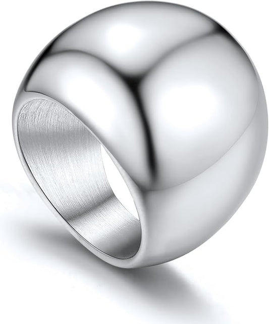 GOLDCHIC JEWELRY Chunky Dome Ring for Women, Stainless Steel Bold Stacking Croissant Statement Ring For Men (Size 7-12, Custom)