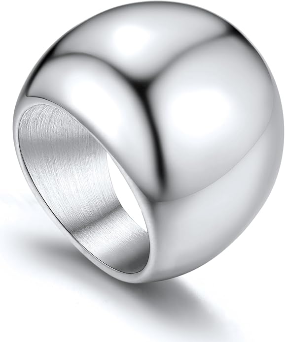 GOLDCHIC JEWELRY Chunky Dome Ring for Women, Stainless Steel Bold Stacking Croissant Statement Ring For Men (Size 7-12, Custom)
