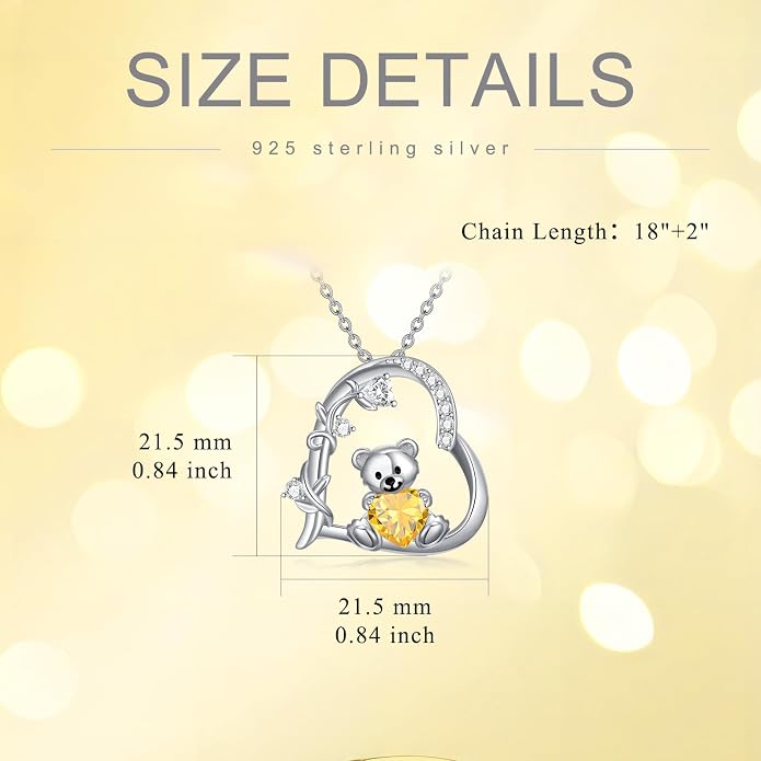 PELOVNY Teddy Bear Necklace for Women 925 Sterling Silver Bear/Highland Cow/Fox/Cat/Axolotl Birthstone Necklace Christmas Birthday Jewelry Gifts for Mom Daughter Wife Sister