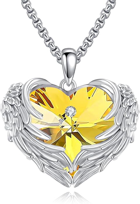 Angel Wings Necklace for Women 925 Sterling Silver Birthstone Guardian Necklace Jewelry Angel Wings Moonstone, Crystal Pendant Jewelry Gifts