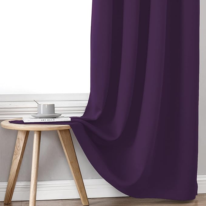 ChrisDowa 100% Blackout Curtains for Bedroom 2 Panels Set with Black Liner | 2 Thick Layers, Thermal Insulated, Light Blocking, Grommet, Window Treatment, Living Room Drapes, Royal Purple, 52 x 54 Inch
