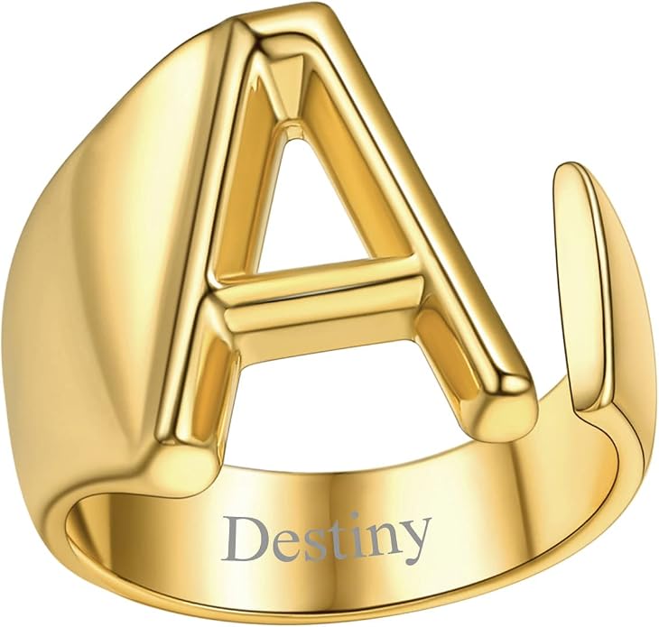 FindChic Customizable Initial Ring Statement 18K Gold Plated Fashion Cuff Rings for Women Alphabet Letter A to Z Resizable Knuckle Ring (with Gift Box)
