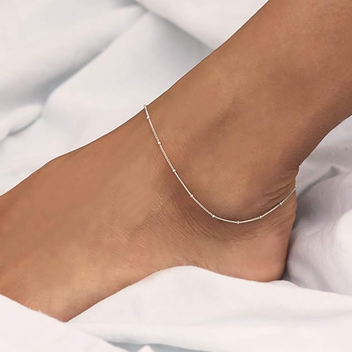 MEVECCO Anklet for Women Gold Chain 14K Gold Plated Dainty Boho Beach Summer Simple Foot Jewelry Ankle Bracelet