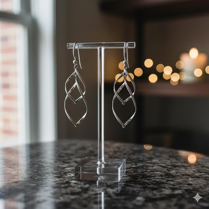 Charmsy 925 Sterling Silver Double Twisted Infinity Dangle Earrings for Women | Linear Marquise Large Loops Classic Infinity Drop Dangle Earrings