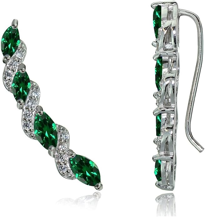 Twist Sterling Silver Ear Climbers & Crawlers - Birthstone & Synthetic Gemstone Earrings for Women