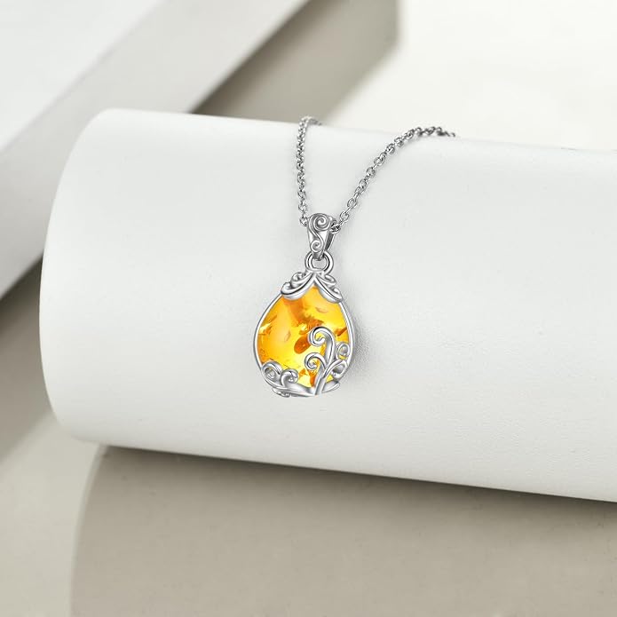 POPLYKE Sterling Silver Gemstone Teardrop Pendant Necklace Crystal Jewelry for Women