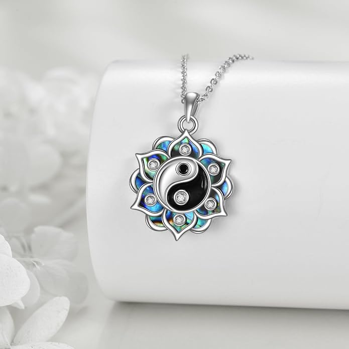 ONEFINITY Lotus Necklace 925 Sterling Silver Moonstone Pendant Necklace Yoga Lotus Jewelry for Women