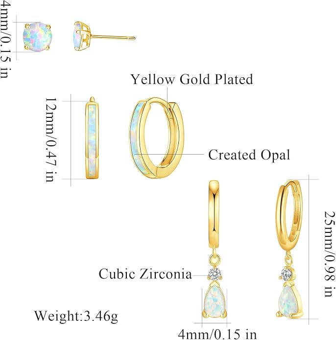CiNily Opal Earrings Set for Women Hypoallergenic, Opal Stud Huggie Hoop Earrings Silver/Rose Gold Plated Dainty Hoop Huggie Silver Dangle Earring Stacks, Gold Jewelry