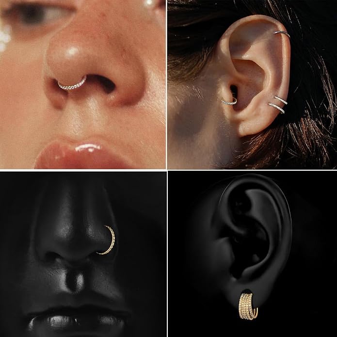 Casvort 5/10 PCS 16G Seamless Septum Nose Piercing Rings Zirconia Segment Tragus Hoop Rings 316 Stainless Steel Helix Ring Stack Clickers Ear Plugs Hangers Women Body Jewelry