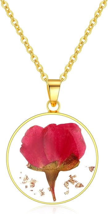 AUNTESIGN Forget-Me-Not and Queen Anne's Lace Pressed Wildflower Necklace | Birth Month Flowers Necklace | Gold/Silver Pressed Flower Jewelry | Mother's Day | Gift For Her