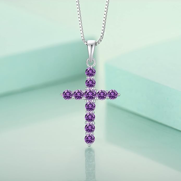 STARCHENIE Cross Necklace Sterling Silver Crucifix Pendant Gemstones Jewelry for Women