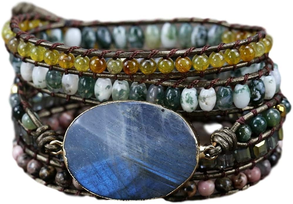 Boho Wrap Bracelet for Women, Handmade Natural Imperial Jasper Multi-Layer Stone Beaded Bracelet, Bohemian Healing Crystal Stone Jewelry Gifts