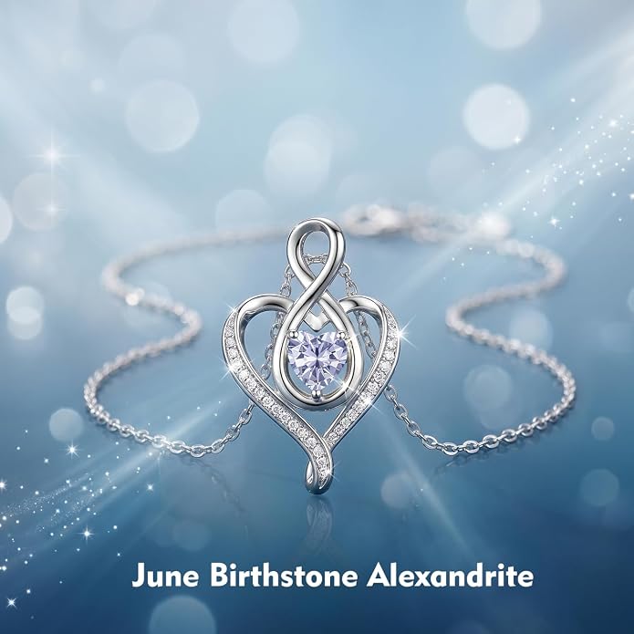 Birthstone Necklace for Women Heart Necklace S925 Sterling Silver Infinity Love Birthday Gifts for Mom Women Wife Girlfriend