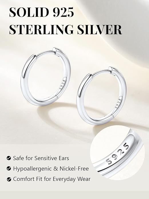 Silvora 14K Gold Plated Huggie Hoop Earrings for Women, Small Sterling Silver Hoops, Hypoallergenic Cartilage Earrings for Sensitive Ears 8/10/12/14/16/18/20MM
