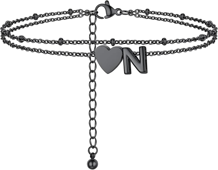 Initial Ankle Bracelets for Women, Dainty Stainless Steel Letter A-Z Layered Anklets, Heart Ankle Bracelet 8.5"-10.5" Adjustable, Summer Beach Jewelry, Come with Box