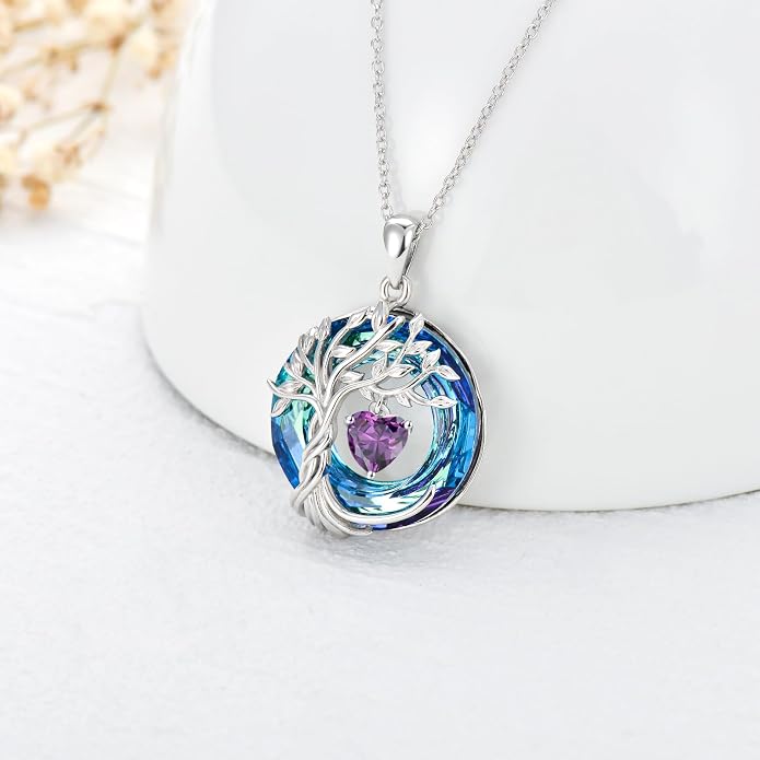 TOUPOP Tree of Life Birthstone Necklaces 925 Sterling Silver Irish Celtic Tree Pendant with Blue Crystal Birthday Jewelry Gifts for Women Mom Wife Her