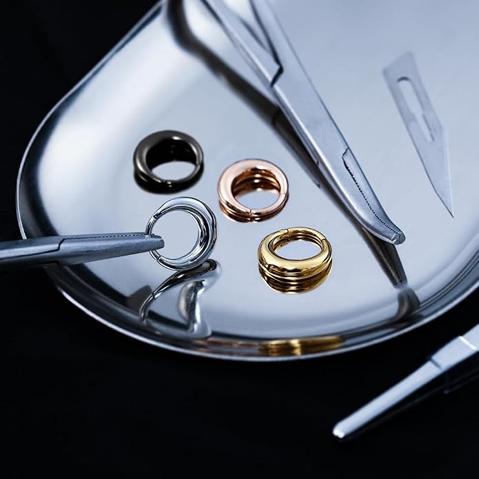 MOQIKAKA16G 8mm Septum Rings - Stainless Steel Segment Nose Rings for Women Men - Hinged Segment Nose Helix Cartilage Clicker Hoop Earrings for Daith Rook Tragus Piercing