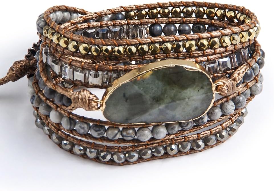 Women Wrap Bracelets Boho Natural Stone Jasper Turquoises Strand Bracelet Jewelry Collection