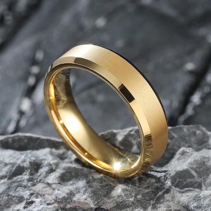 King Will Tungsten Carbide Wedding Band for Men Women-4/6/8mm Width 14K Gold Plated Tungsten Wedding Ring Matte Brushed & High Polished Style Comfort Fit Wedding Band Size 6-14