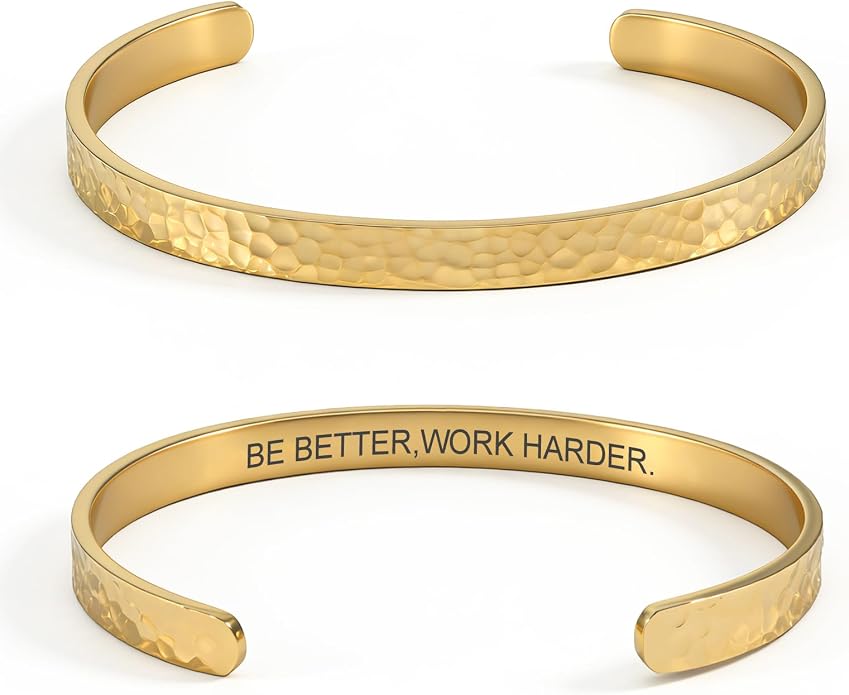 Inspirational Bible Verse Cuff Bracelet for Women, 18K Gold Plated Hammered Bangle, Christian Faith Jewelry Gift, Adjustable Non Tarnish