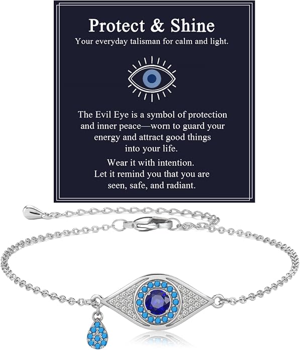 Evil Eye Bracelets for Women Gold Plated Dainty Chain Zirconia Turquoise Charm Adjustable Protective Lucky Link Bracelet Jewelry for Best Friends Sister Travel Birthday Just Because Gift