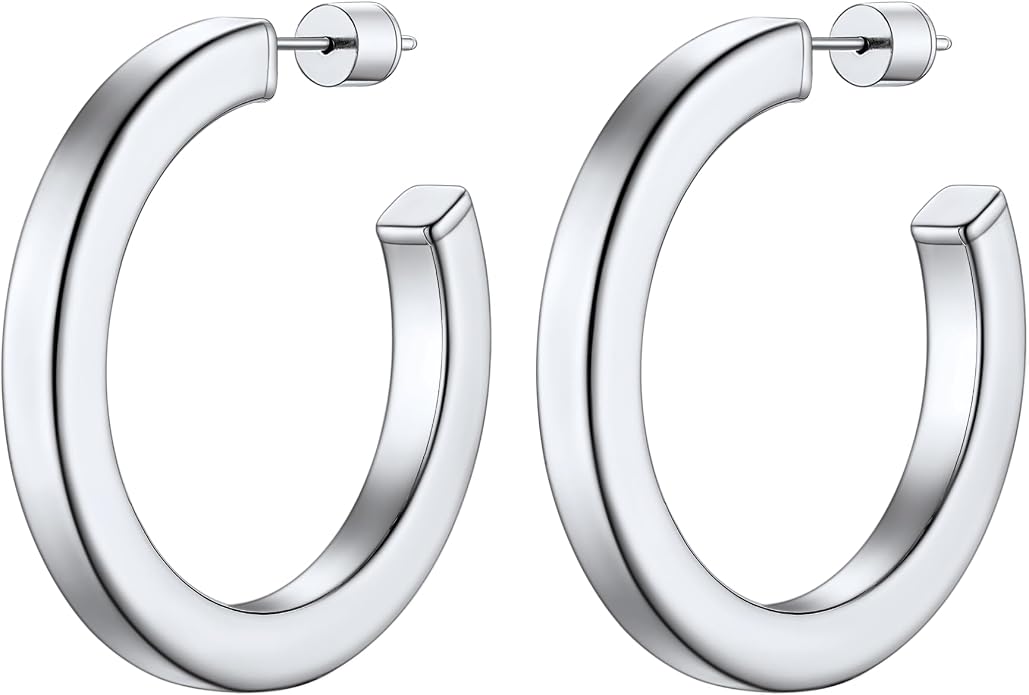 Stainless Steel Chunky Hoop Earrings For Women, Minimalist and Chic, Black/Gold Plated, Round Hoops Earrings Hypoallergenic, Size: 30mm/40mm/60mm/80mm, Come with Box