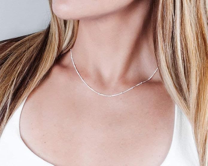 Satellite Bead Necklace - Gold Filled or Sterling Silver, Dainty Adjustable Choker Chain 15" - 17", Minimalist Everyday Stacking Jewelry