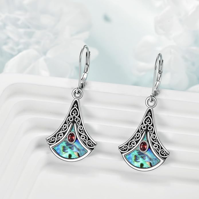 Abalone Shell Dangle Drop Earrings for Women 925 Sterling Silver Filigree Bohemian Earrings Jewelry Gift