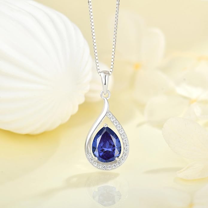 Teardrop Birthstone Necklace for Women 925 Sterling Silver White/Yellow Gold Plated Cubic Zirconia Pendant Necklace Jewelry for Her