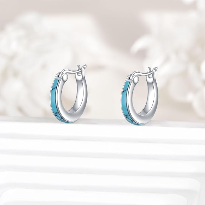 Moonstone/Pink Opal/Blue/Abalone Hoop Earrings for Women Sterling Silver Small Hoop Earrings Teardrop Huggie Earrings Jewelry Gifts