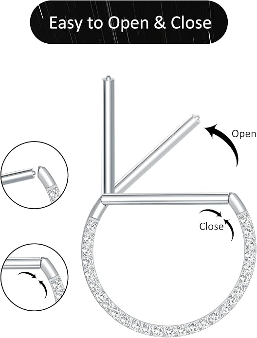 Oveta Titanium D Shaped Nipple Rings 14G for Nipple Piercing Jewelry Higned Segment Clicker Ring Hoops 11mm 12mm 14mm for Women Men, Silver Gold Black, 2PCS