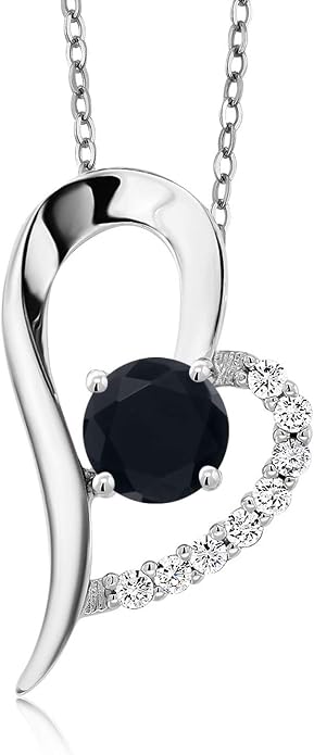 Gem Stone King Heart Shape Pendant Necklace For Women | 925 Sterling Silver | 6MM Round Gemstone Birthstone | Heart Necklace For Women | With 18 Inch Silver Chain