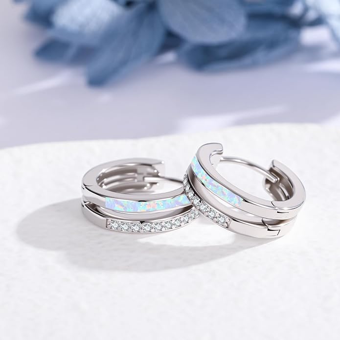 MEDWISE Mothers Day Gifts for Mom Multi Colored Opal Hoop Earrings for Women 925 Sterling Silver Huggie Hoop Earrings Jewelry Gift for Women Daughter Wife Mom Friends