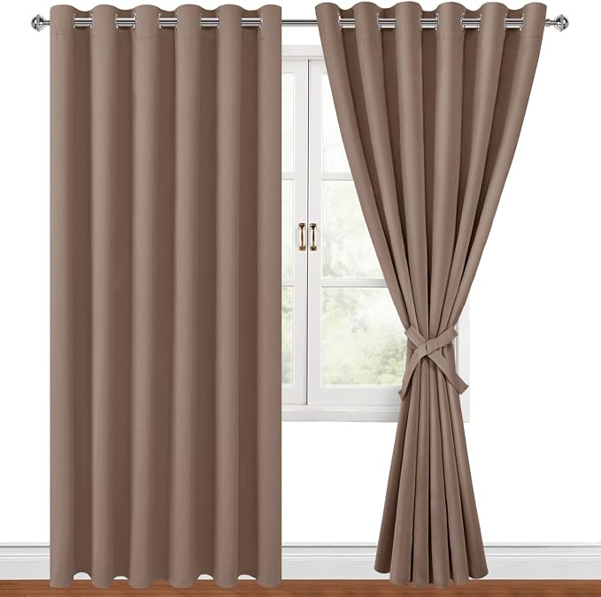 Hiasan Grommet Blackout Curtains for Bedroom, 70 x 84 Inches - Thermal Insulated & Light Blocking Window Drapes for Living Room/Dorm Room, Set of 2 Panels Sewn with Tiebacks, Cappuccino