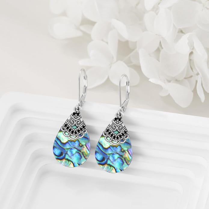 Abalone Shell Dangle Drop Earrings for Women 925 Sterling Silver Filigree Bohemian Earrings Jewelry Gift