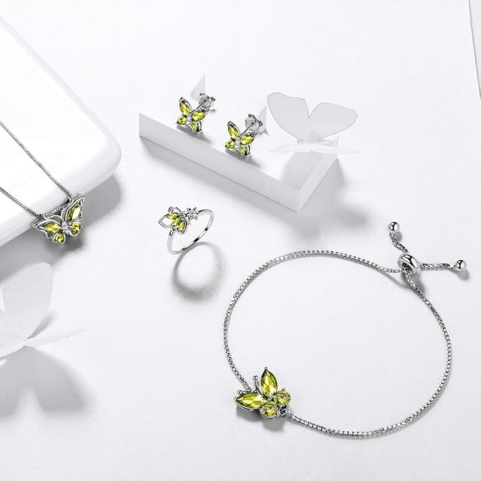 Aurora Tears Butterfly Jewelry,Women 925 Sterling Silver Butterflies Birthstone Pendant Necklace/Earrings/Rings Wedding Gift