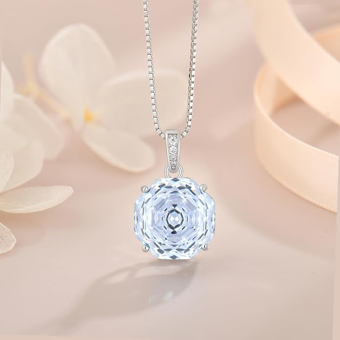 YIFISIY Rose Necklaces for Women, 925 Sterling Silver Rose cut Birthstone Pendant Octagonal Flower Jewelry Gifts for Her