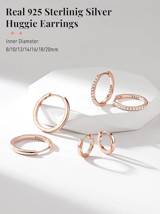 FaithHeart 925 Sterling Silver Huggie Hoop Earrings, Silver Small Hoop Earring for Women, 14K Gold/Black/Rose Gold Hypoallergenic Cartilage Earrings for Women 6/8/10/12/14/16/18/20mm