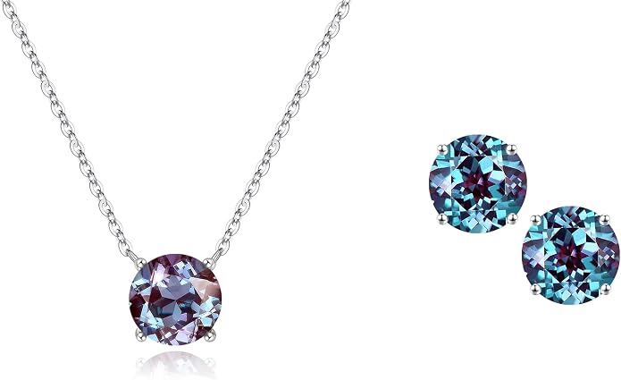 Ursilver Round Birthstone Necklace and Birthstone Earrings for Women sets - S925 Sterling Silver 12 Months Birthstone Necklace for Women Girls Jewelry Birthday Gifts