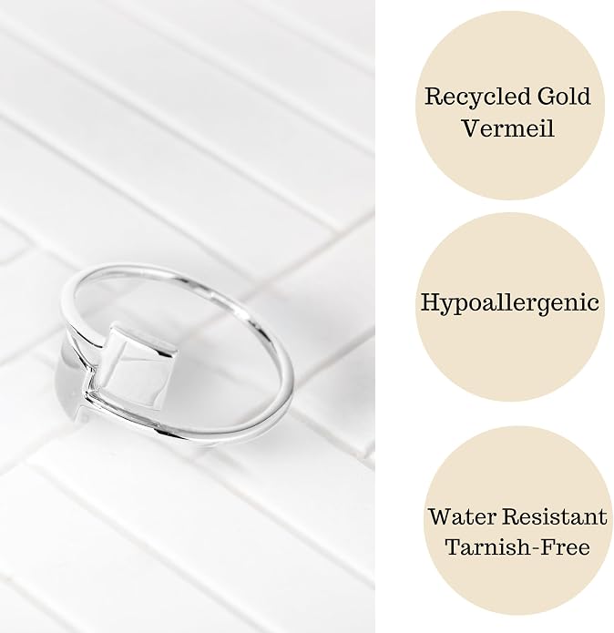 18k Gold Plated Simple Minimalist Square Adjustable Stackable Halo Ring Band for Women Valentines Day Gifts for Her Comes with a Gift Box