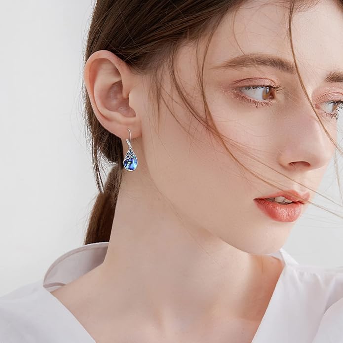 AXELUNA Tree of Life Earrings Sterling Silver Teardrop Abalone Shell Dangle Leverback Earringgs Gifts for Women Girls