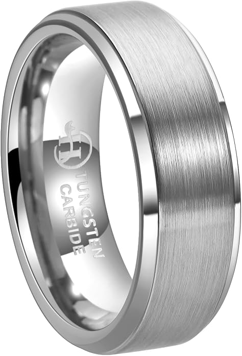 Hioleegi Mens Wedding Bands Tungsten Carbide Rings Basic 8mm Black Matt Classic, Anti-Scracth and Durable for All Occasions to Wear, Beveled Polished Edge Comfortable Fit