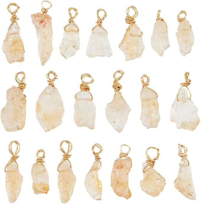 DICOSMETIC 20Pcs Natural Stone Pendants Raw Citrine Pendants Wire Wrapped Crystal Charm Irregulate Gemstone Charms Crystal Pendant for Jewelry Crafts Making, Hole: 3mm