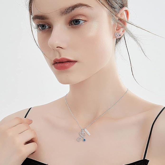 AOBOCO Stethoscope Necklace 925 Sterling Silver Embellished with 12 Months Birthstone Crystals from Austria, Graduation Gifts Medical Jewelry for Doctor Nurse Medical Student RN
