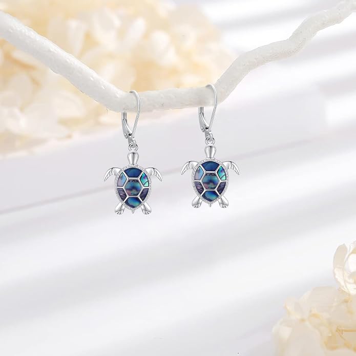 Black Cat/Turtle/Moonstone//Turquoise/Flower/Tree of Life Earrings Sterling Silver Cute Animal Leverback Dangle Earrings Jewelry Gifts